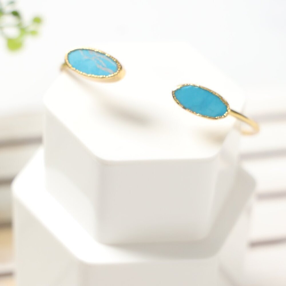 Gemstone Turquoise Cuff Bangle High-Quality Gold Plating Bracelet